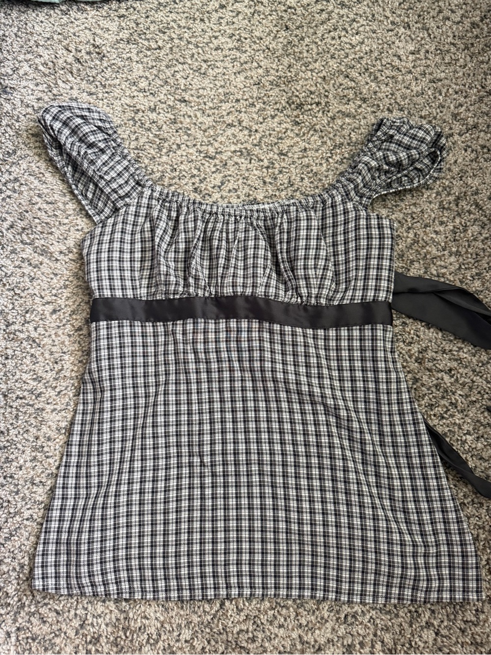 Hollister Black and White Plaid Ruffle-Strap Camisole